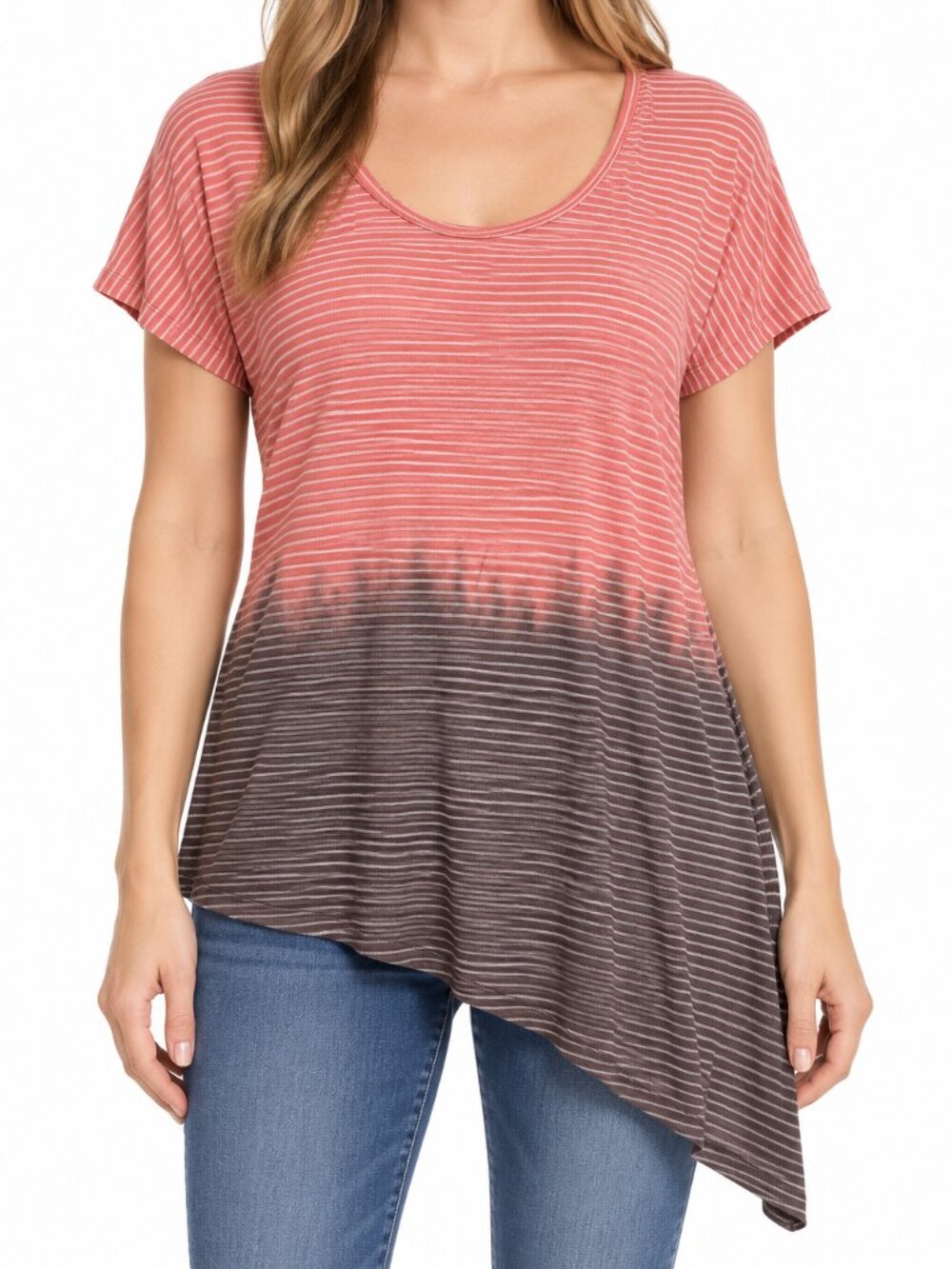 Lovappella Ombre Striped Sharkbite Tunic Top S
